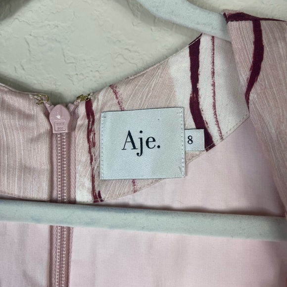 Aje. Amelia Long Sleeve Plunge Mini Dress Abstract Pink Size 8 - Picture 7 of 13